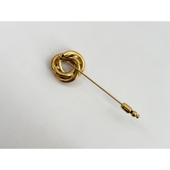 Triple Circle Entwined Gold Toned Vintage Stick Pin | Hat Pin | Lapel Pin - Picture 7 of 10
